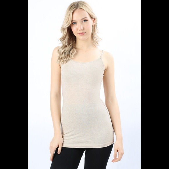 Tops - Longline Cami Adjustable Spaghetti Straps Beige
